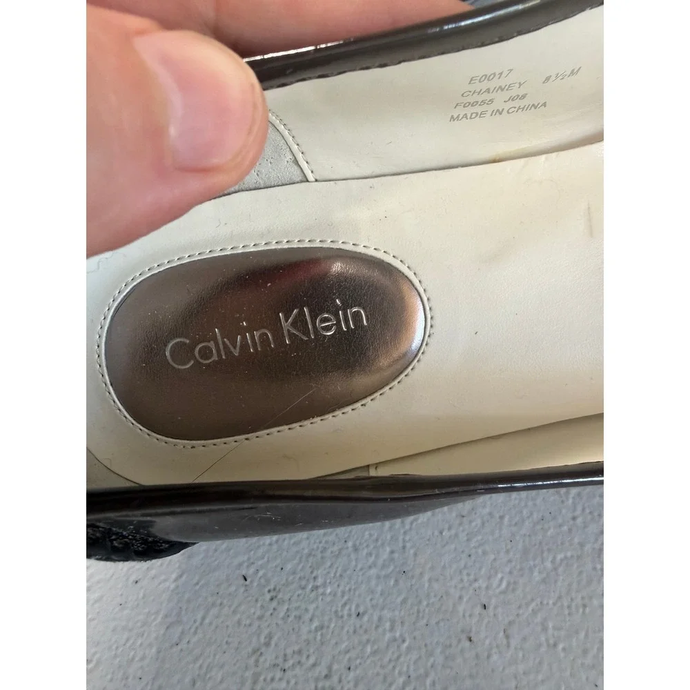 Calvin Klein Chainey Dark Brown Patent Leather Buckle Loafer Flats‎ Womens 8.5M